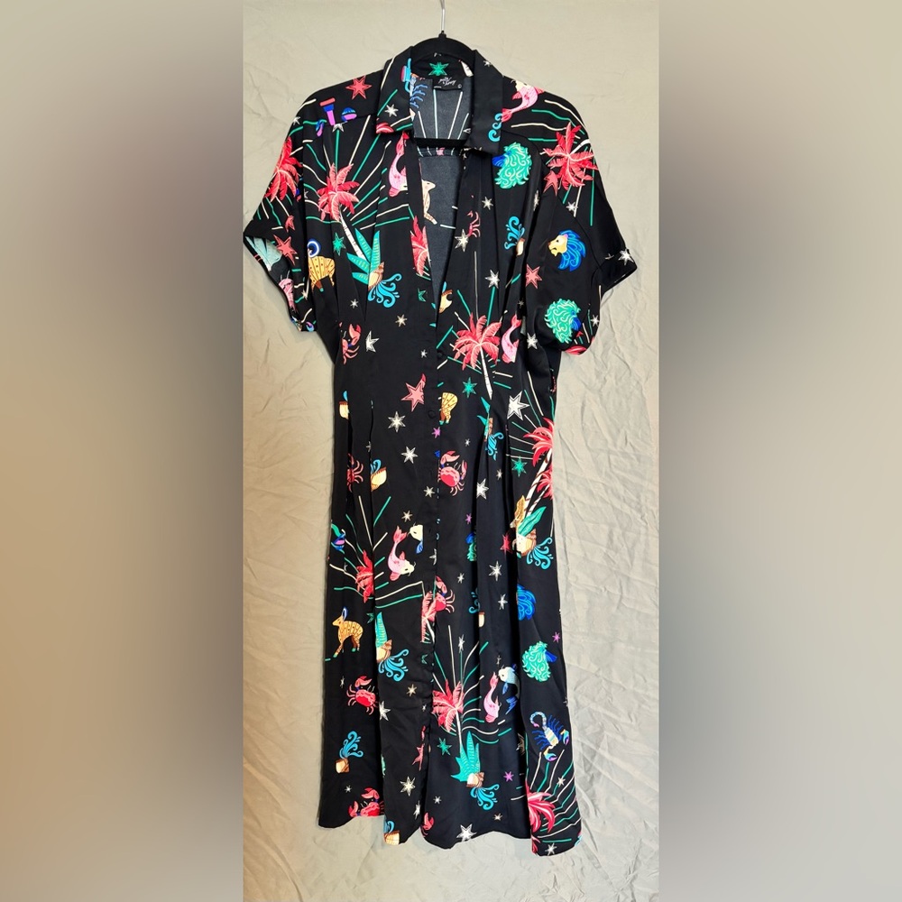 Tropical Black Midi Dress